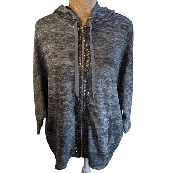 Juicy Couture Tops - Juicy Couture Gray Heathered Sequin Zip Up Hoodie Jacket Women's Medium